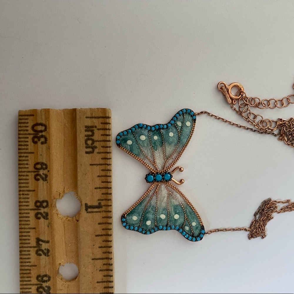 🦋 925 Silver butterfly turquoise enamel necklace - Picture 3 of 3